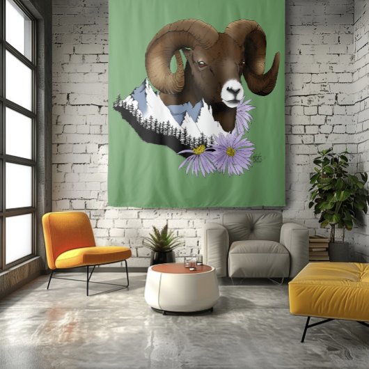 Bighorn Sheep Ram Green Mountains Wandkleed