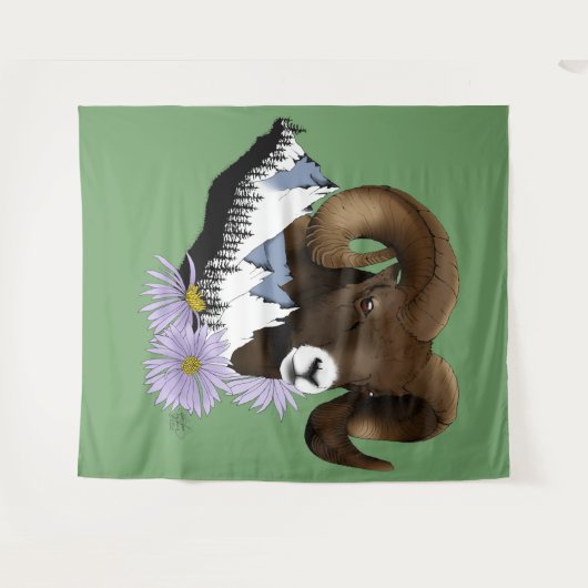 Bighorn Sheep Ram Green Mountains Wandkleed (Voorkant (horizontaal))