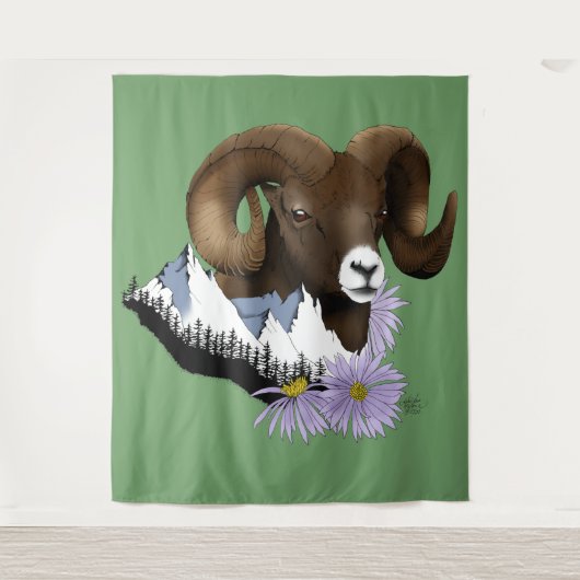 Bighorn Sheep Ram Green Mountains Wandkleed (Voorkant)