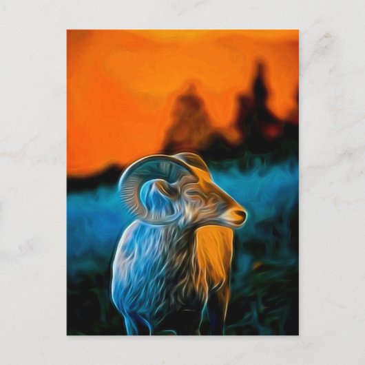 Bighorn tegen zonsondergang briefkaart (Voorkant)