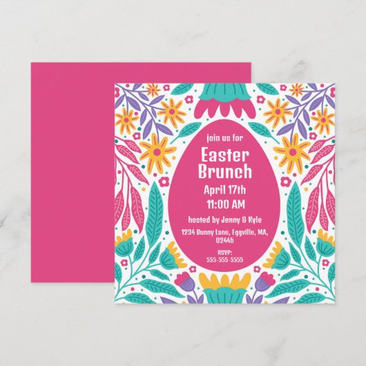 Bight Folk Art Flowers Pasen Uitnodiging (Voorkant / Achterkant)