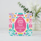 Bight Folk Art Flowers Pasen Uitnodiging (Staand voorkant)