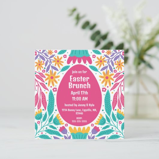 Bight Folk Art Flowers Pasen Uitnodiging (Staand voorkant)
