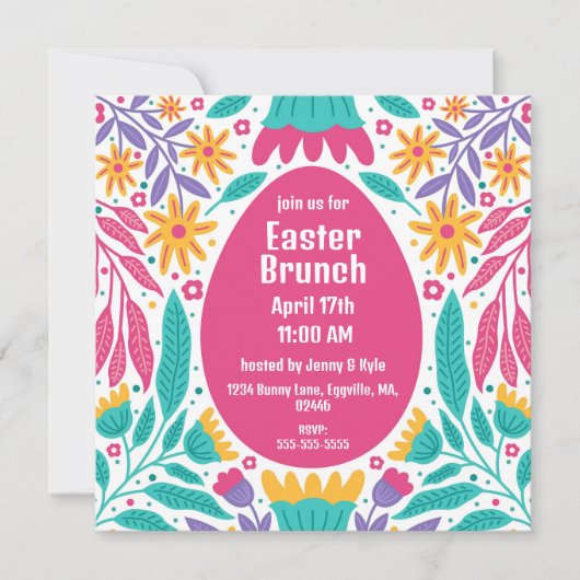 Bight Folk Art Flowers Pasen Uitnodiging (Voorkant)