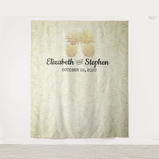 Bigouwersfotoachtergrond Moderne Gold Pineapple Wandkleed (Voorkant)