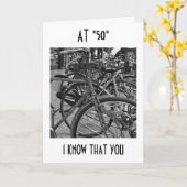 BIJ "50" KOMT DE RIDE BIRTHDAY WISHT KAART (Gele Bloem)