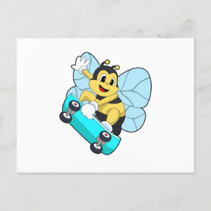 Bij als skater met skateboard briefkaart