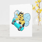 Bij als skater met skateboard kaart (Gele Bloem)