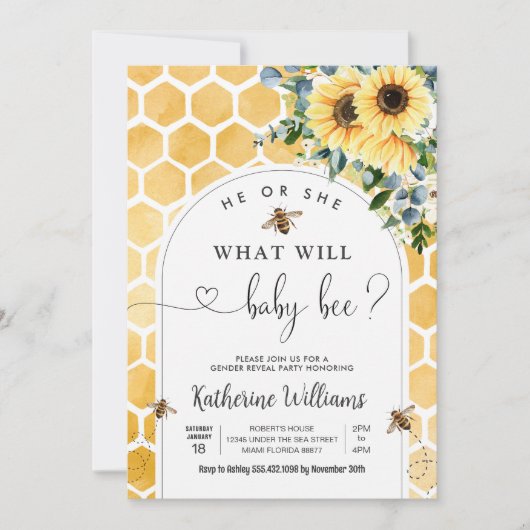 Bij Baby Honing Bij Geslacht Reveal Kaart (Voorkant)