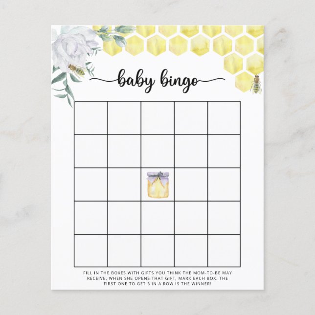 Bij baby shower bingo spel (Voorkant)