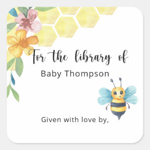 Bij - Baby Shower-boekenlegger, boeken voor baby Vierkante Sticker