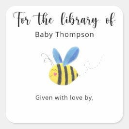 Bij - Baby Shower boekplaat, boeken voor baby Vierkante Sticker