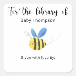 Bij - Baby Shower boekplaat, boeken voor baby Vierkante Sticker