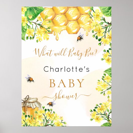 Bij baby shower gele sekseverrassing feestje poster (Voorkant)