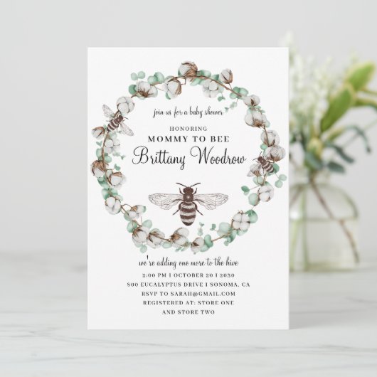 Bij baby shower uitnodiging (Staand voorkant)