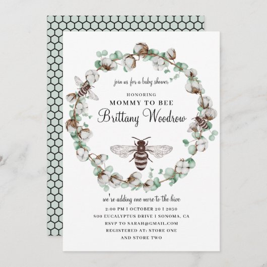 Bij baby shower uitnodiging (Voorkant / Achterkant)