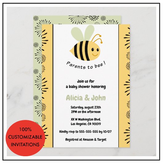 Bij baby shower uitnodigingen coed hommel