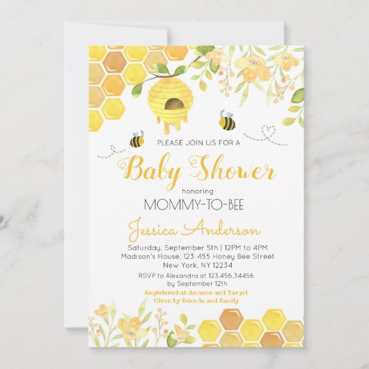 Bij Baby Shower Uitnodigingen Jongen Meisje Hommel (Voorkant)