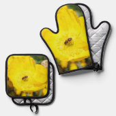 Bij badend in geel ovenwant & pannenlap set (Voorkant / Achterkant)