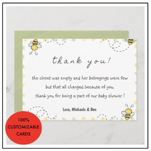 Bij bedankkaartjes, Baby Shower Geslacht Neutraal Bedankkaart
