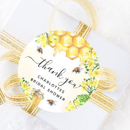 Bij bruidsfeestje gele bloemen bedankt  ronde sticker