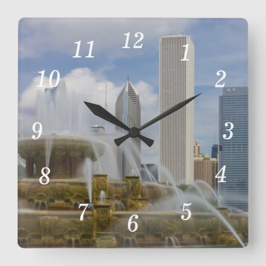 Bij Buckingham Fountain Wall Clock Vierkante Klok (Voorkant)