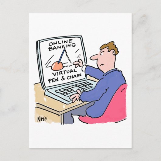 Bij Computer Online Bankieren Funny Cartoon Briefkaart (Voorkant)