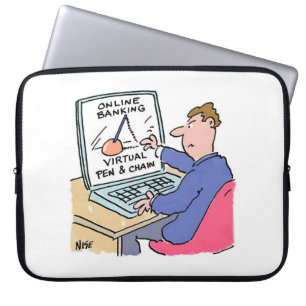 Bij Computer Online Bankieren Grappige Cartoon Laptop Sleeve