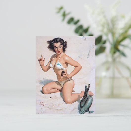 Bij de Beach Pin up Briefkaart (Staand voorkant)
