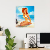 Bij de Beach Pin up Poster (Thuiskantoor)
