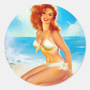 Bij de Beach Pin up Ronde Sticker