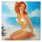 Bij de Beach Pin up Tegeltje (Voorkant)