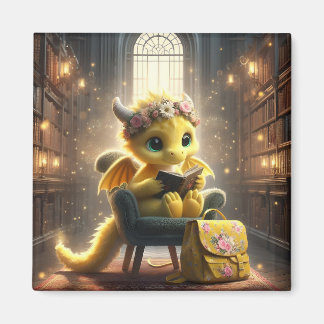 Bij de Bibliotheek - Gele Drakenmagneet Magneet