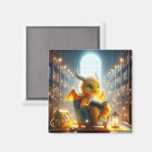 Bij de Bibliotheek - Gele Drakenmagneet Magneet (Voorkant / Achterkant)