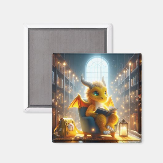 Bij de Bibliotheek - Gele Drakenmagneet Magneet (Voorkant / Achterkant)