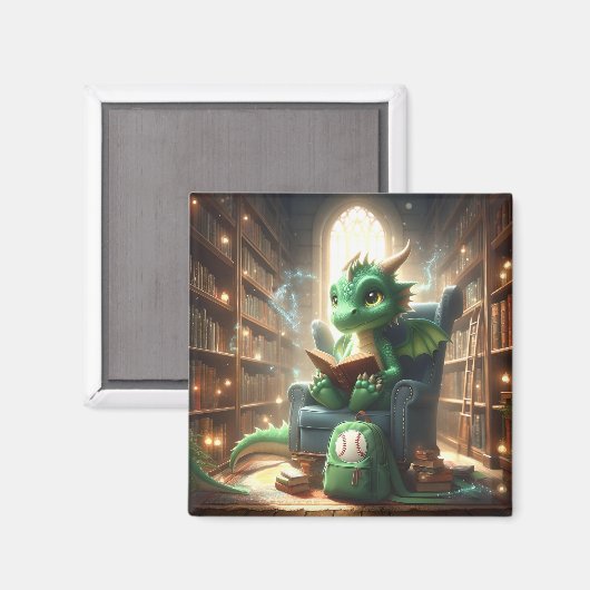 Bij de Bibliotheek - Green Dragon Magnet (Voorkant / Achterkant)