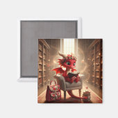 Bij de Bibliotheek - Rode Drakenmagneet Magneet (Voorkant / Achterkant)