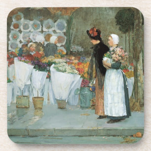 Bij de bloemist door Childe Hassam, Vintage Fine A Bier Onderzetter