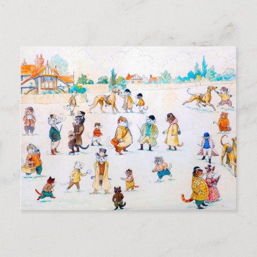 Bij de Cat Town Races, Louis Wain Briefkaart (Voorkant)