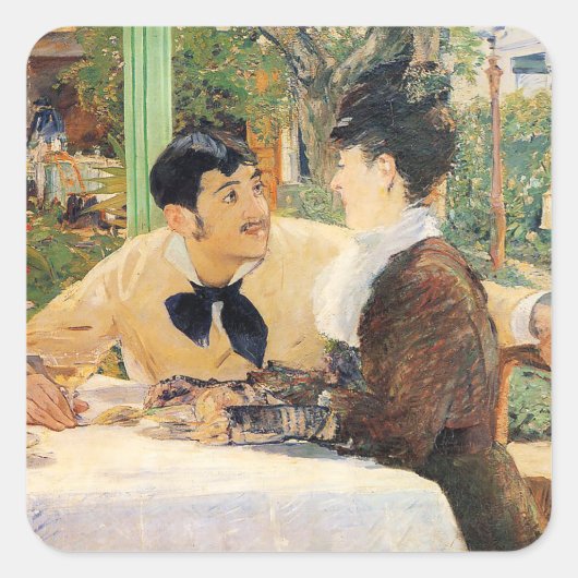 Bij de Edouard Manet van vader Lathuille Vierkante Sticker (Voorkant)