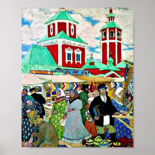 Bij de Fair, mooi kunstschilderij van Boris Kustod Poster (Voorkant)