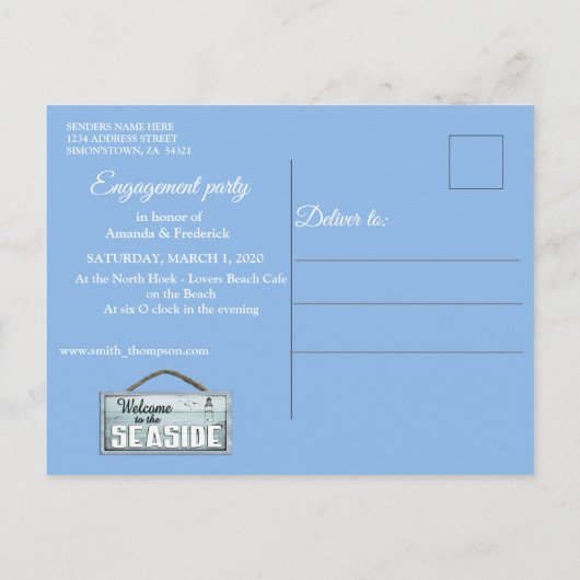 Bij de Lovers Beach Uitnodiging Briefkaart (Achterkant)