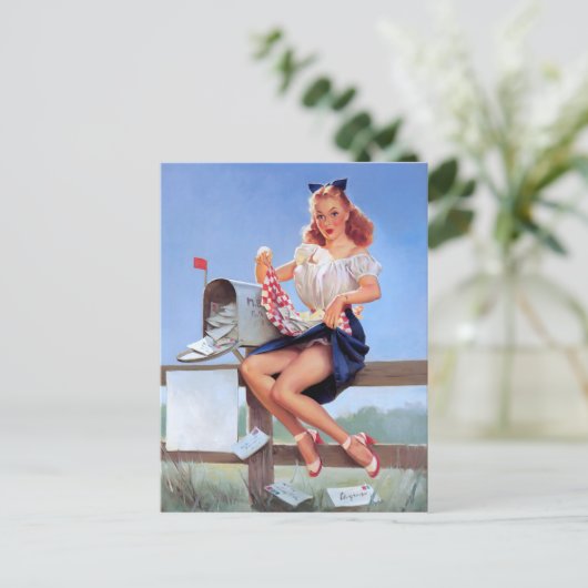 Bij de Mailbox Pin Up Briefkaart (Staand voorkant)