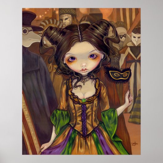 Bij de Masquerade Ball gothic mardi gras Art Print (Voorkant)