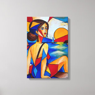 Bij de Zee - Cubistisch Schilderij Canvas Afdruk
