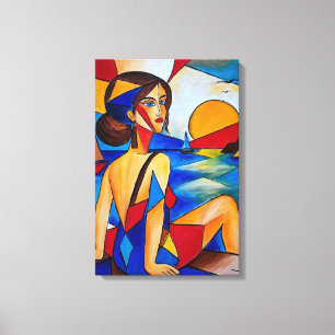 Bij de Zee - Cubistisch Schilderij Canvas Afdruk
