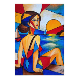 Bij de Zee - Cubistisch Schilderij Foto Afdruk