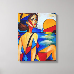 Bij de Zee - Cubistische Schilderij Canvas Afdruk
