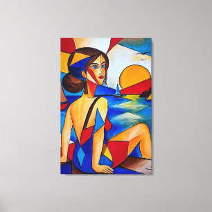 Bij de Zee - Cubistische Schilderij Canvas Afdruk