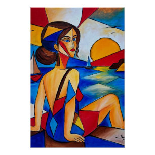 Bij de Zee - Cubistische Schilderij Perfect Poster